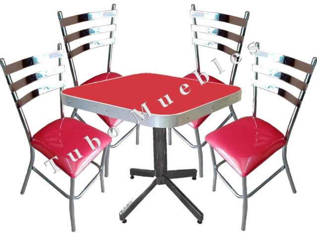 Juego de Mesa Cuadrada moldura de aluminio  con 4 sillas cuadradas